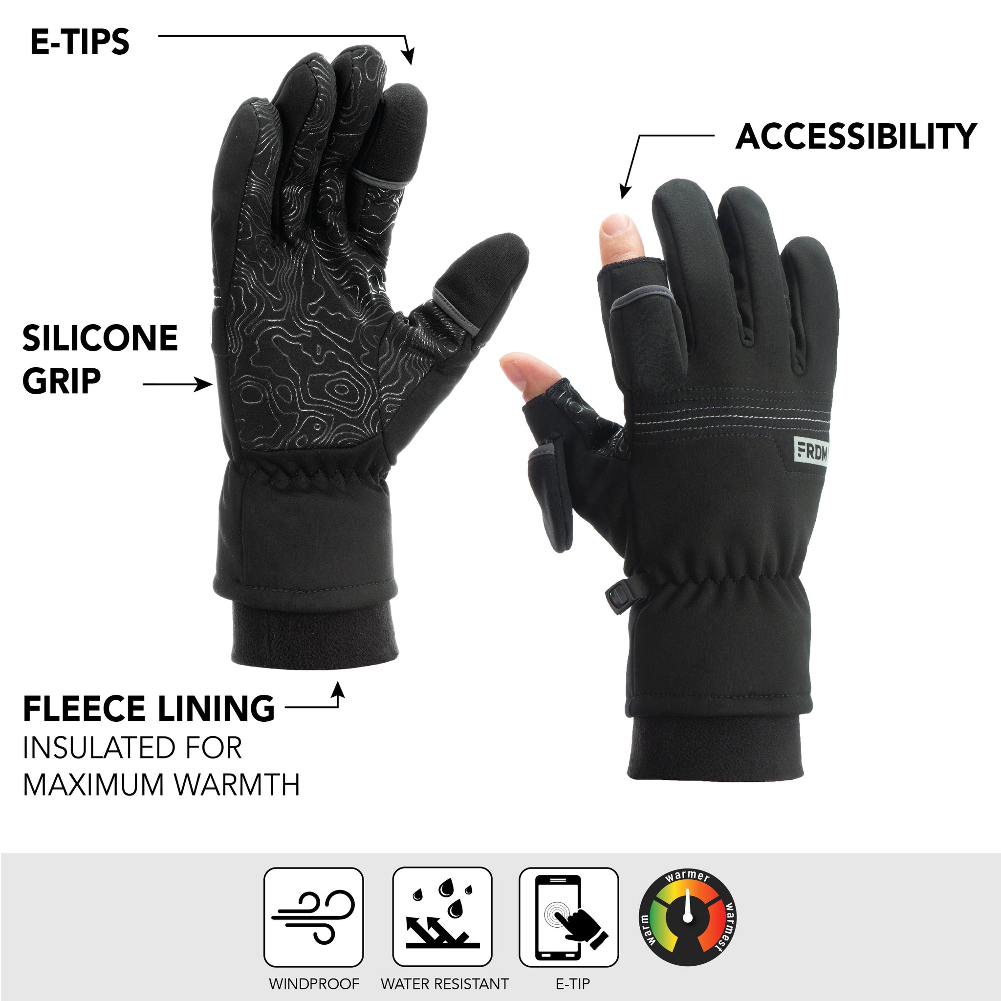 Free Fit Gloves from FRDM | Midweight 2-Finger Winter Gloves Black/Gray / L